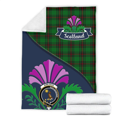 Clan Kinloch Tartan Crest Premium Blanket Thistle Style