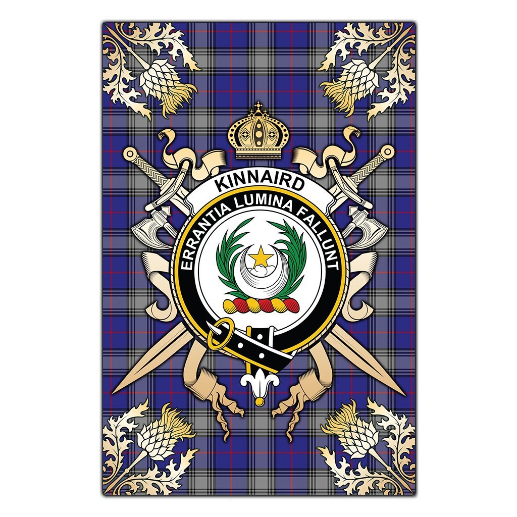 Clan Kinnaird Tartan Crest Black Garden Flag  - Gold Thistle  IY87 Clan Kinnaird Tartan Today   