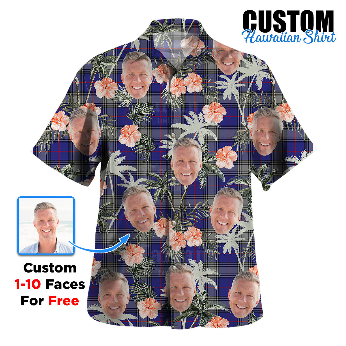 Clan Kinnaird Tartan Custom Face Hawaiian Shirt – Unisex Gift for Family Members, Summer Party RE12 Kinnaird Tartan Tartan Hawaii Shirt