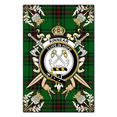 Clan Kinnear Tartan Crest Black Garden Flag - Gold Thistle