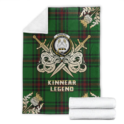 Clan Kinnear Tartan Gold Courage Symbol Blanket