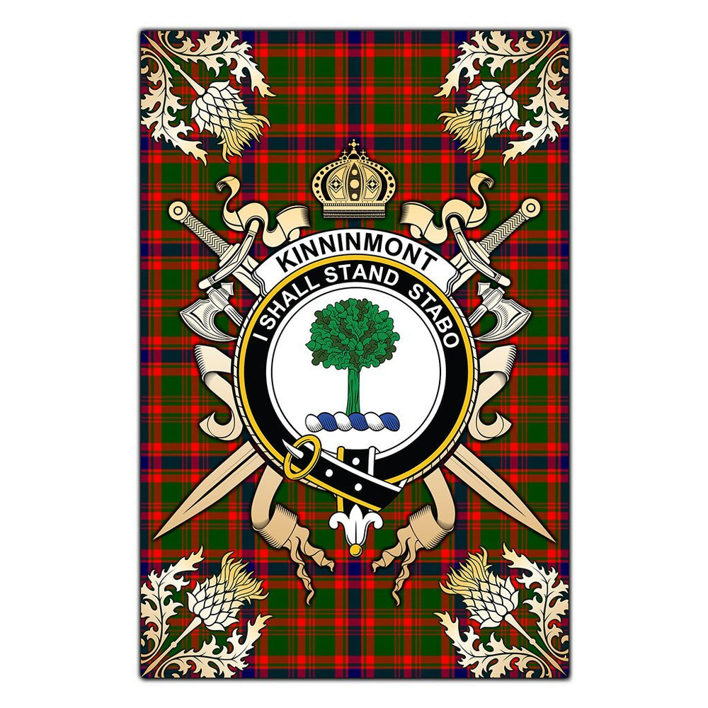 Clan Kinninmont Tartan Crest Black Garden Flag  - Gold Thistle  EH36 Clan Garden Tartan Today   