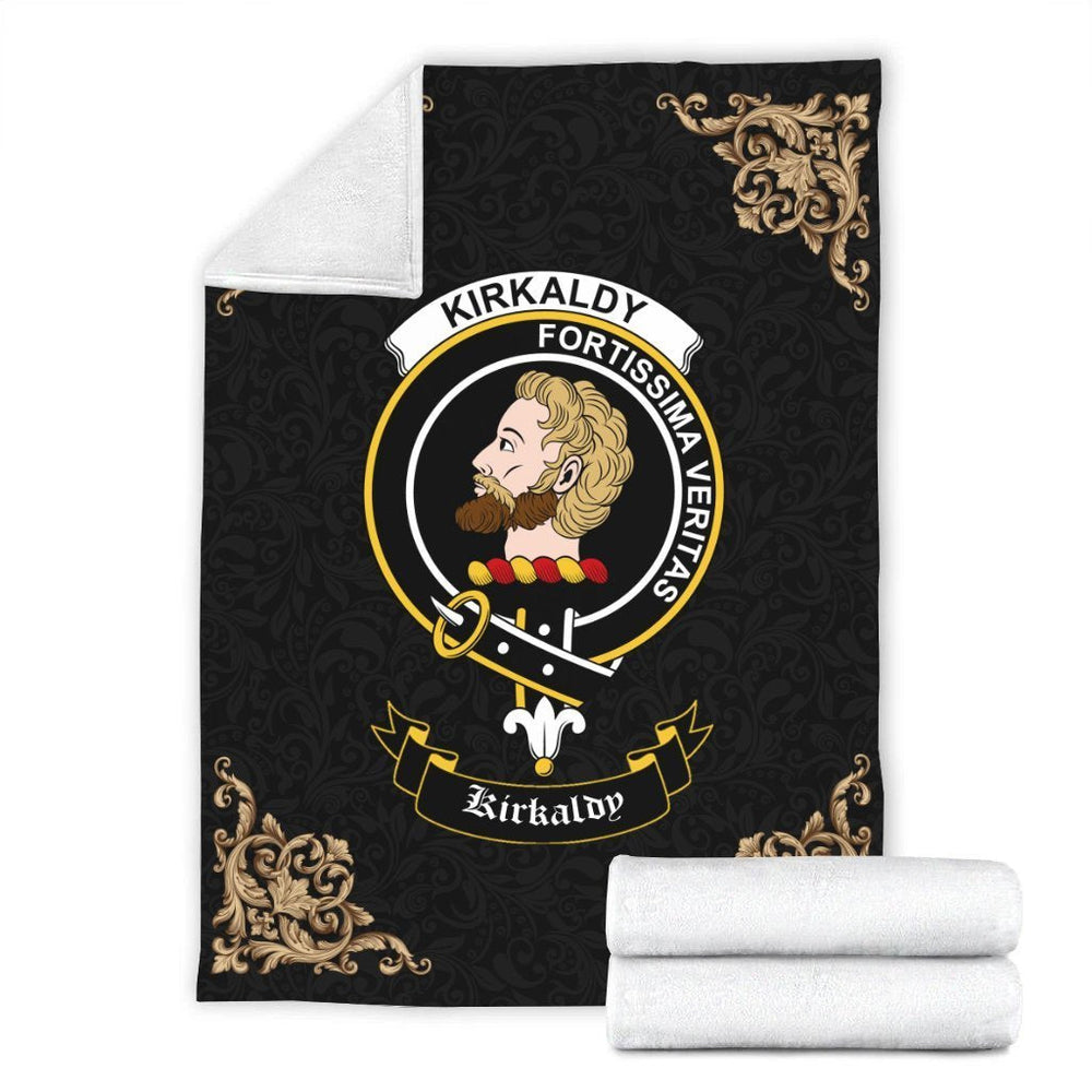 Clan Kirkaldy (of Grange) Crest Tartan Premium Blanket Black KZ34 Clan Kirk Tartan Today   