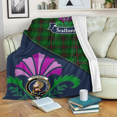 Clan Kirkaldy Tartan Crest Premium Blanket Thistle Style CG94 Clan Kirk Tartan Today   