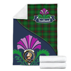 Clan Kirkaldy Tartan Crest Premium Blanket Thistle Style CG94 Clan Kirk Tartan Today   