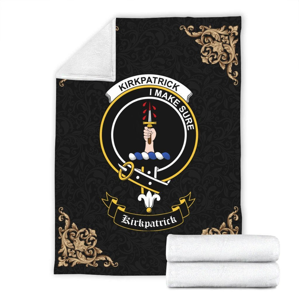 Clan Kirkpatrick Crest Tartan Premium Blanket Black PD75 Clan Kirk Tartan Today   