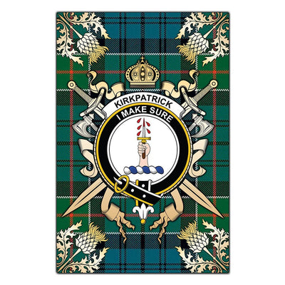 Clan Kirkpatrick Tartan Crest Black Garden Flag - Gold Thistle