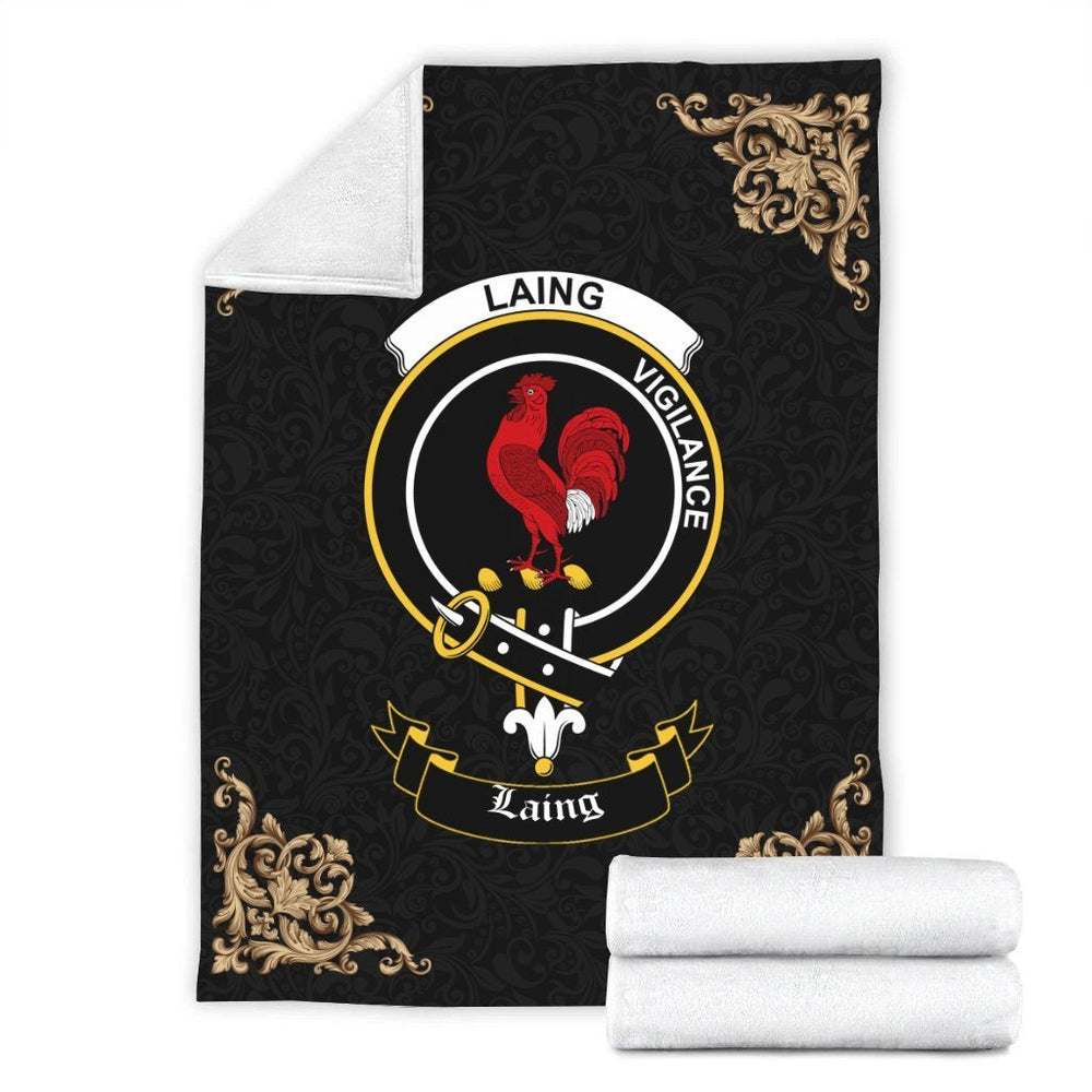 Clan Laing Crest Tartan Premium Blanket Black PN78 Clan Laing Tartan Today   