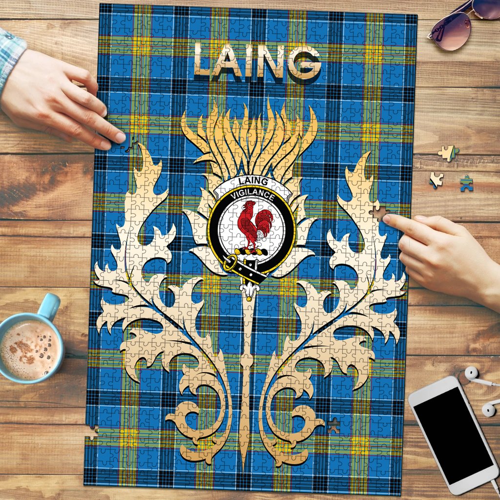 Clan Laing Tartan Crest Thistle Jigsaw Puzzles Gift For Family UH71 Clan Laing Tartan Today   