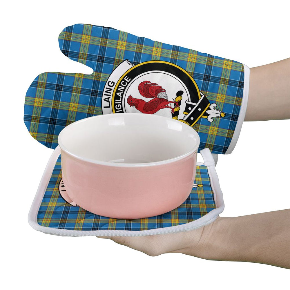 Clan Laing Tartan Crest Oven Mitt And Pot Holder (2 Oven Mitts + 1 Pot Holder) LY50 Clan Laing Tartan Today   