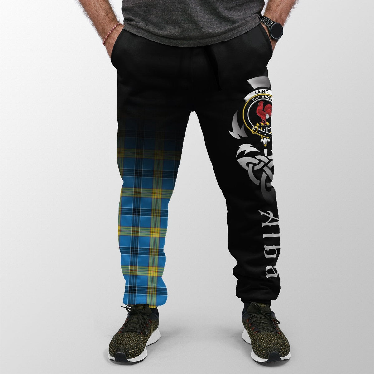 Clan Laing Tartan Crest Jogger Sweatpants  Alba Celtic Style LA17 Clan Laing Tartan Today   