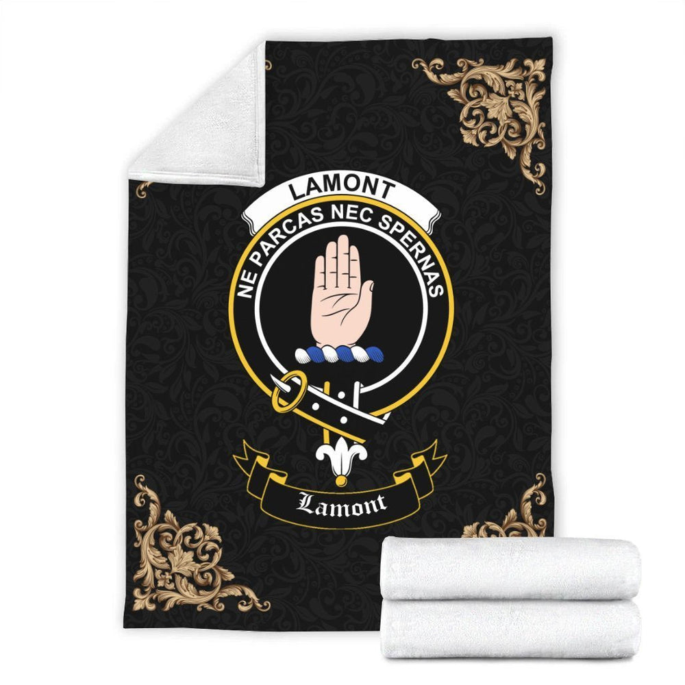 Clan Lamont Crest Tartan Premium Blanket Black CS88 Clan Lamont Tartan Today   