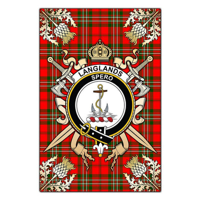 Clan Langlands Tartan Crest Black Garden Flag - Gold Thistle