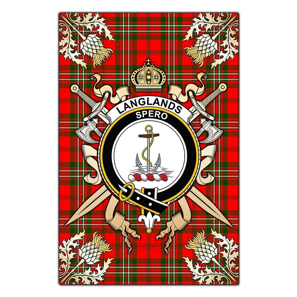 Clan Langlands Tartan Crest Black Garden Flag  - Gold Thistle  NP10 Clan Langlands Tartan Today   