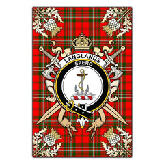 Clan Langlands Tartan Crest Black Garden Flag  - Gold Thistle  NP10 Clan Langlands Tartan Today   