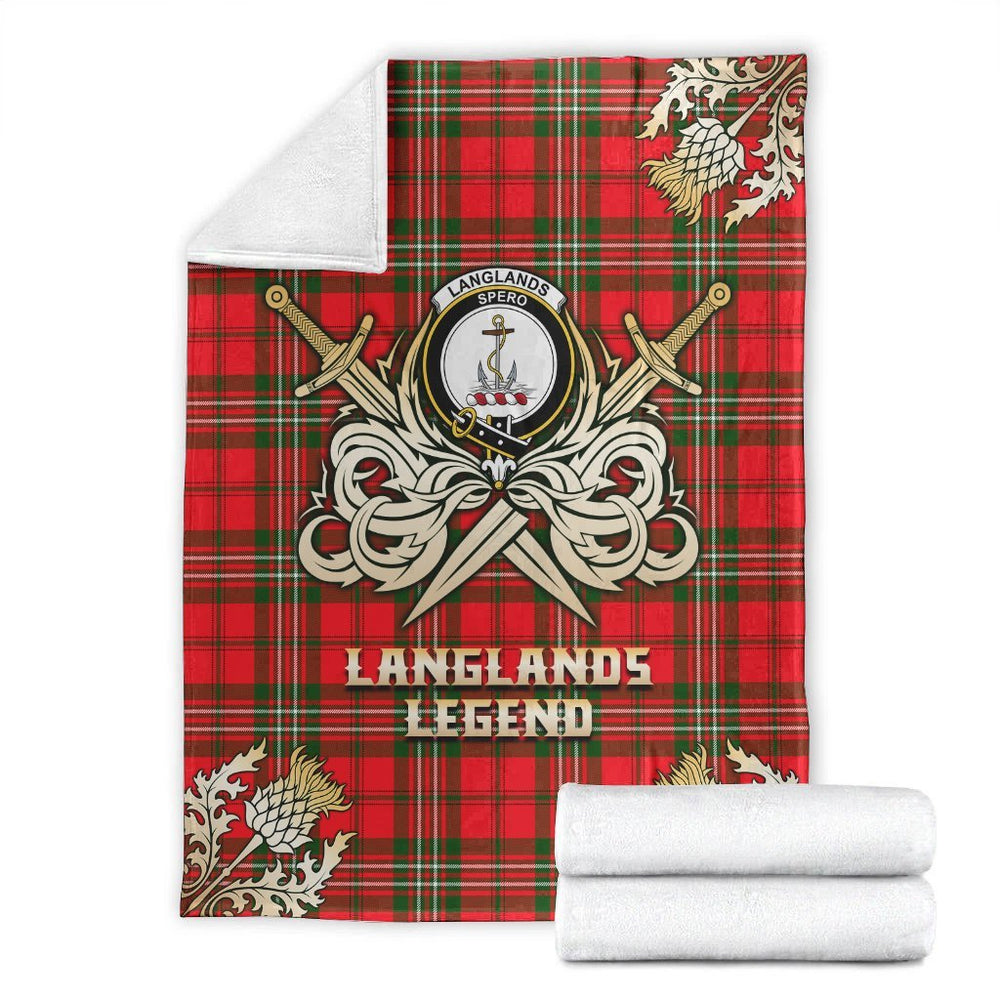 Clan Langlands Tartan Gold Courage Symbol Blanket SQ92 Clan Langlands Tartan Today   