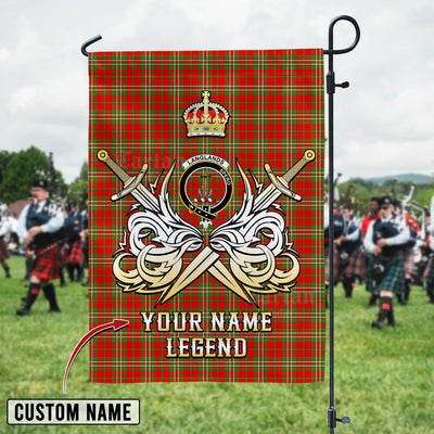 Custom Name Clan Langlands Tartan Garden Flag with Clan Crest and the Golden Sword of Courageous Legacy JW33