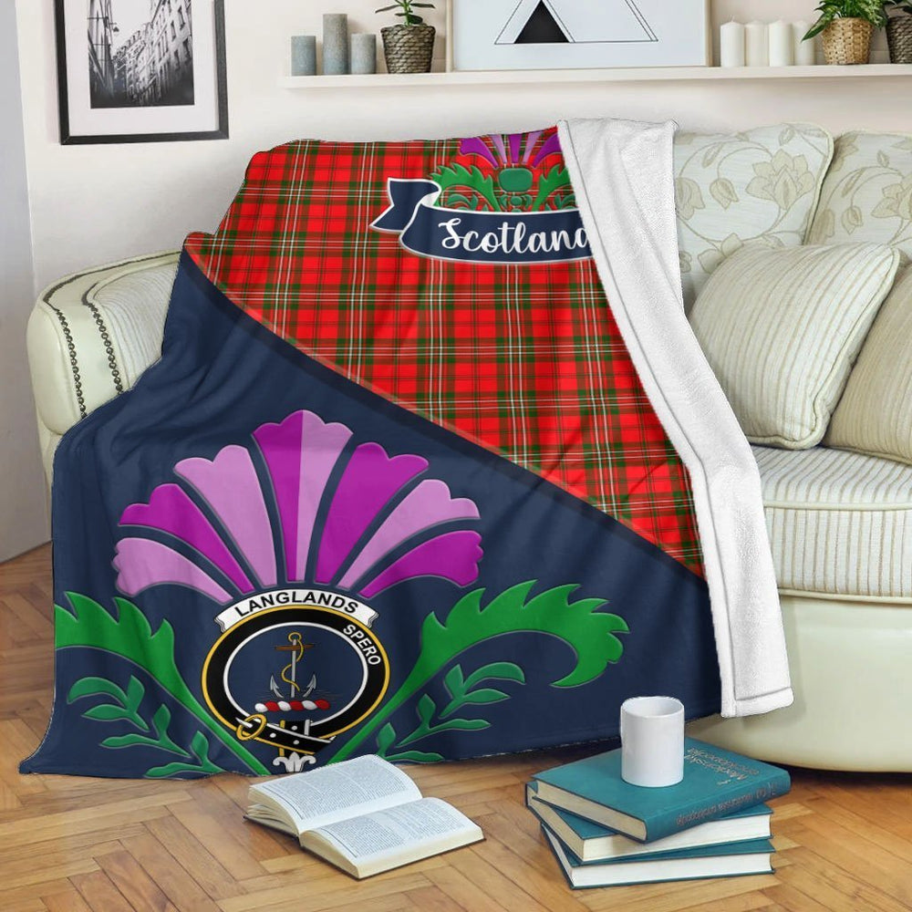 Clan Langlands Tartan Crest Premium Blanket Thistle Style HY92 Clan Langlands Tartan Today   
