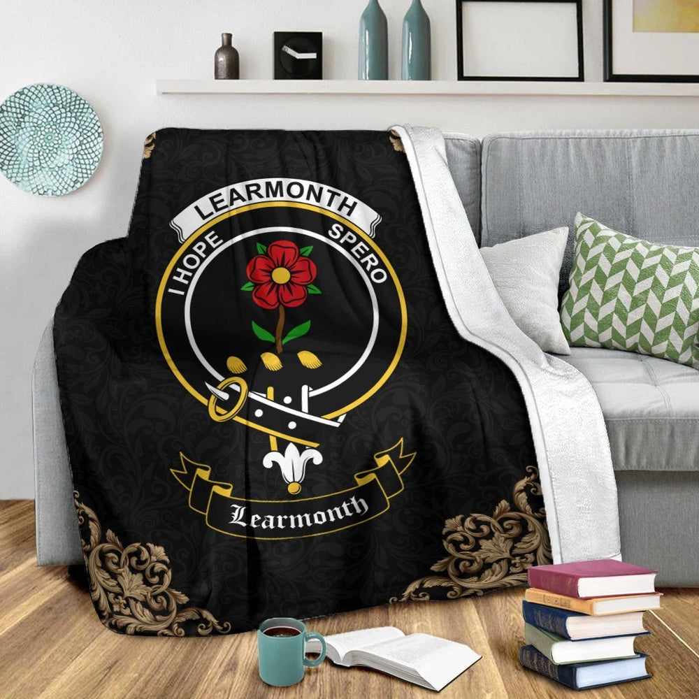 Clan Learmonth Crest Tartan Premium Blanket Black GZ90 Clan Learmonth Tartan Today   