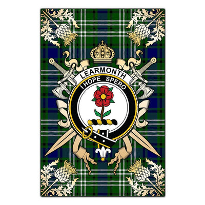 Clan Learmonth Tartan Crest Black Garden Flag - Gold Thistle