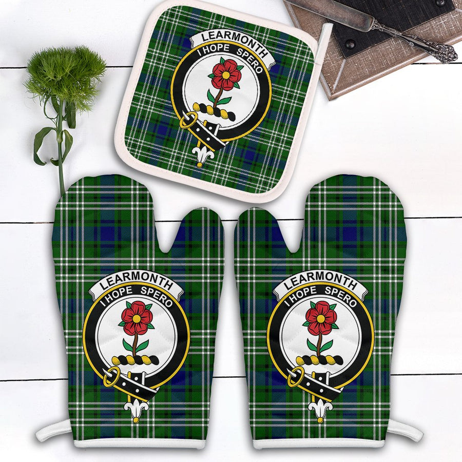 Clan Learmonth Tartan Crest Oven Mitt And Pot Holder (2 Oven Mitts + 1 Pot Holder)