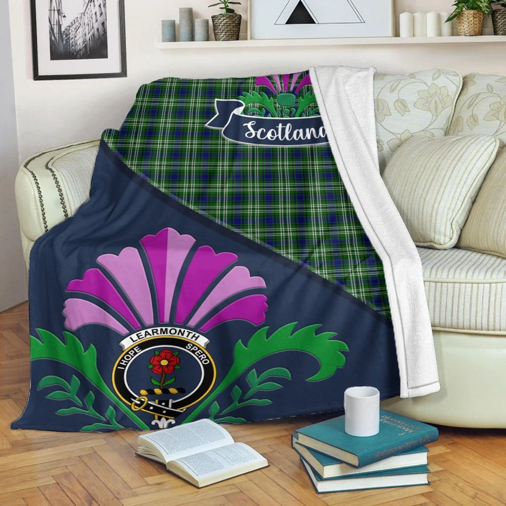 Clan Learmonth Tartan Crest Premium Blanket Thistle Style EE77 Clan Learmonth Tartan Today   