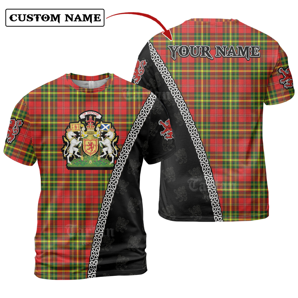 Leask Tartan Shirt with Scotland Coat of Arms & Custom Name MQ65