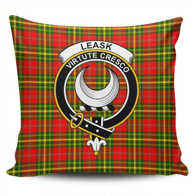 Clan Leask Tartan Crest Pillow Cover
