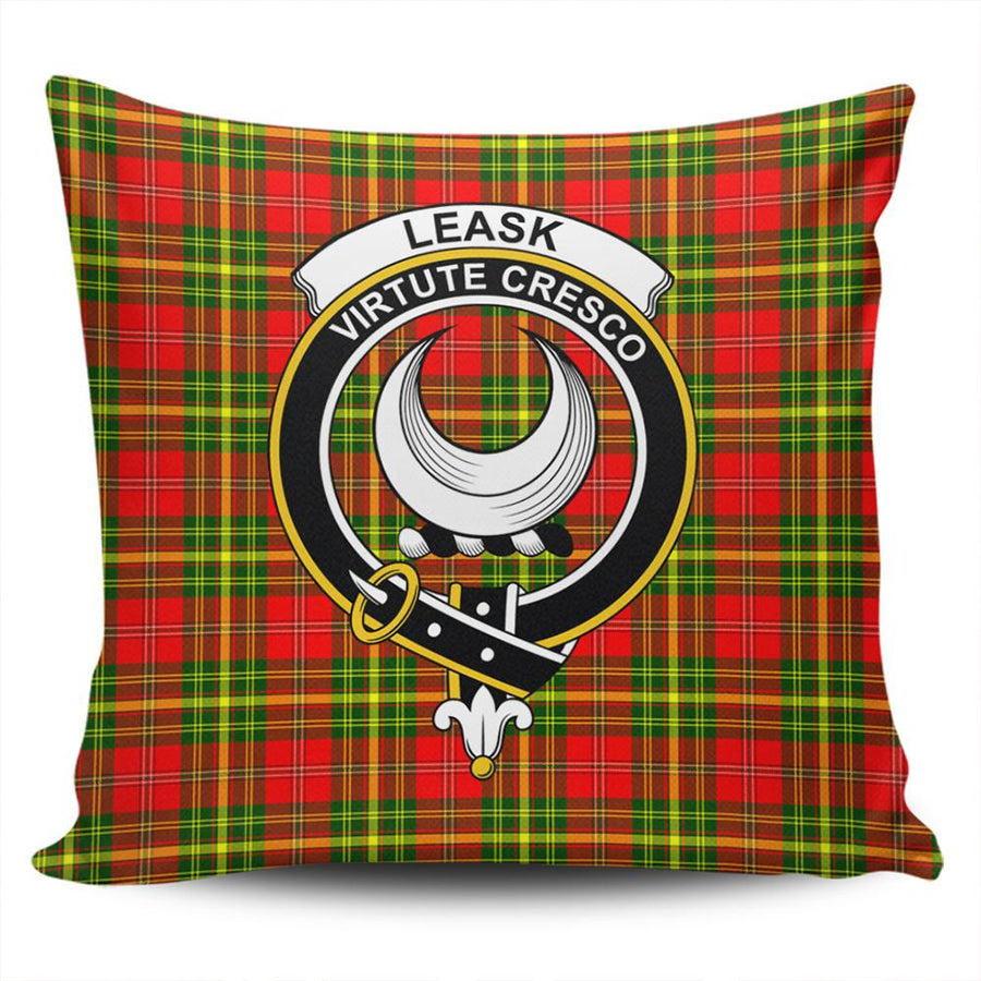 Clan Leask Tartan Crest Pillow Cover