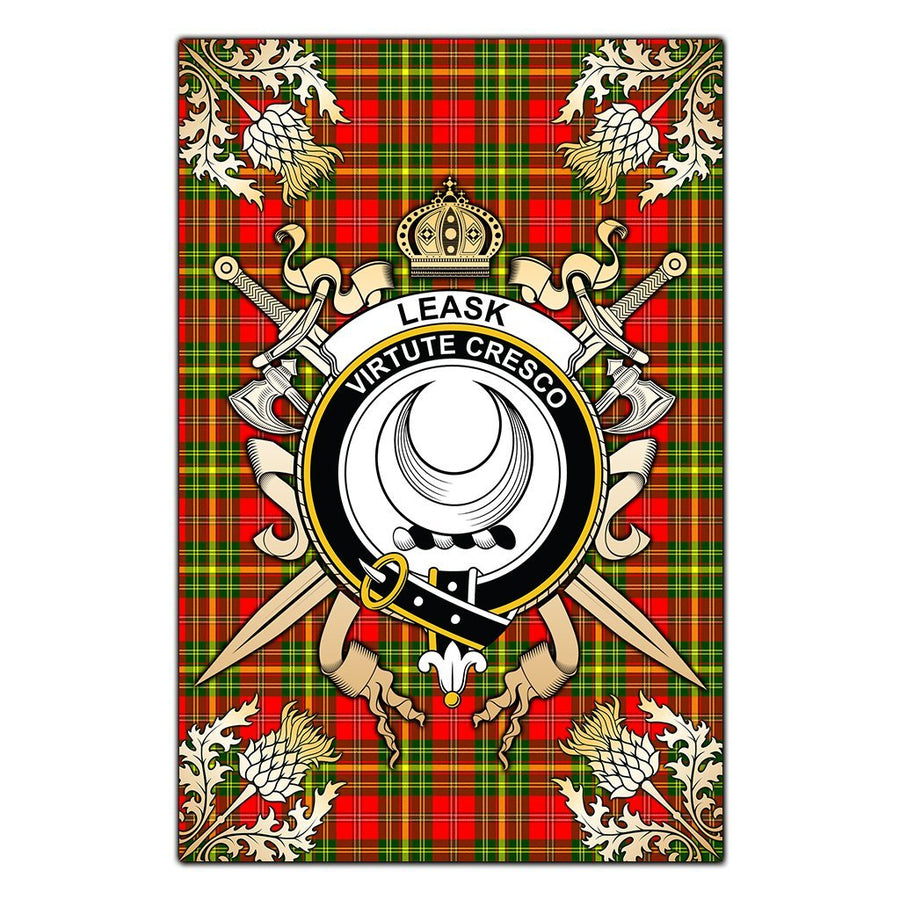 Clan Leask Tartan Crest Black Garden Flag