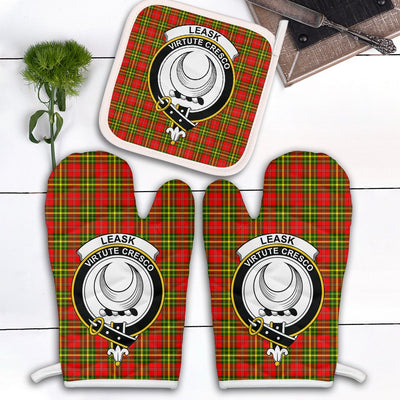 Clan Leask Tartan Crest Oven Mitt And Pot Holder (2 Oven Mitts + 1 Pot Holder)