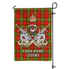Custom Name Clan Leask Tartan Garden Flag with Clan Crest and the Golden Sword of Courageous Legacy TZ33