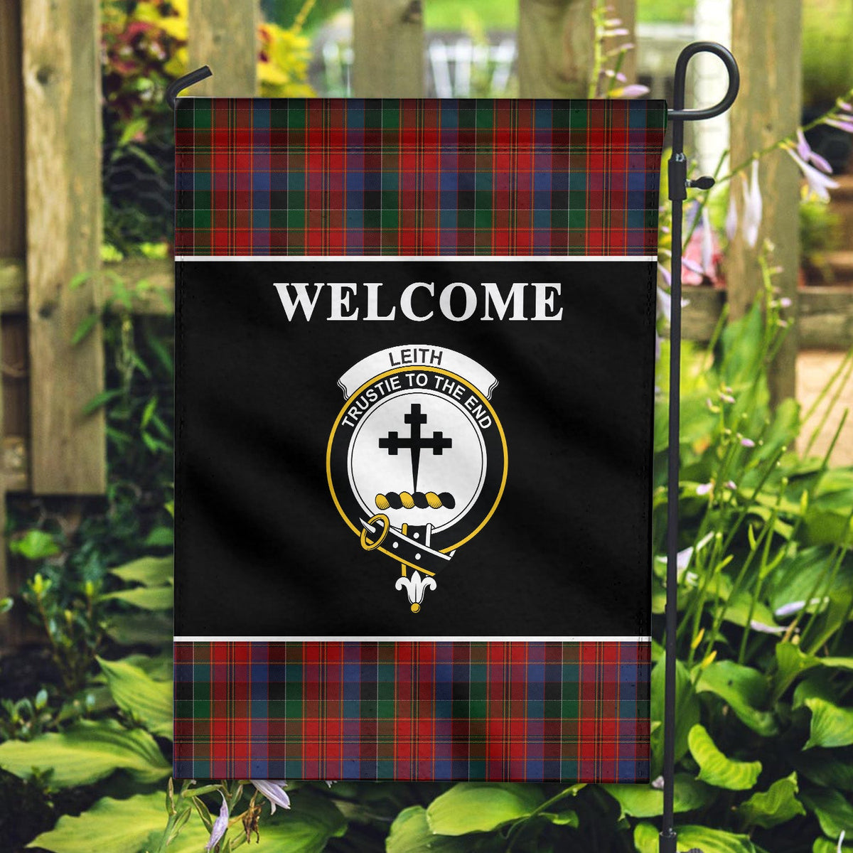 Clan Leith Tartan Crest Black Garden Flag FU21 Clan Garden Tartan Today   