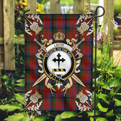 Clan Leith Tartan Crest Black Garden Flag  - Gold Thistle  XX60 Clan Garden Tartan Today   