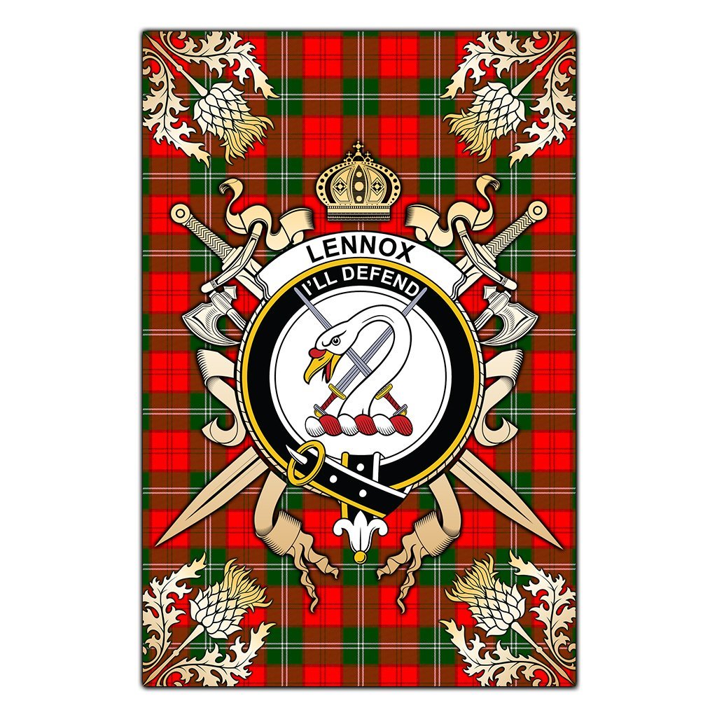 Clan Lennox Modern Tartan Crest Black Garden Flag  - Gold Thistle  QH74 Clan Lennox Tartan Today   