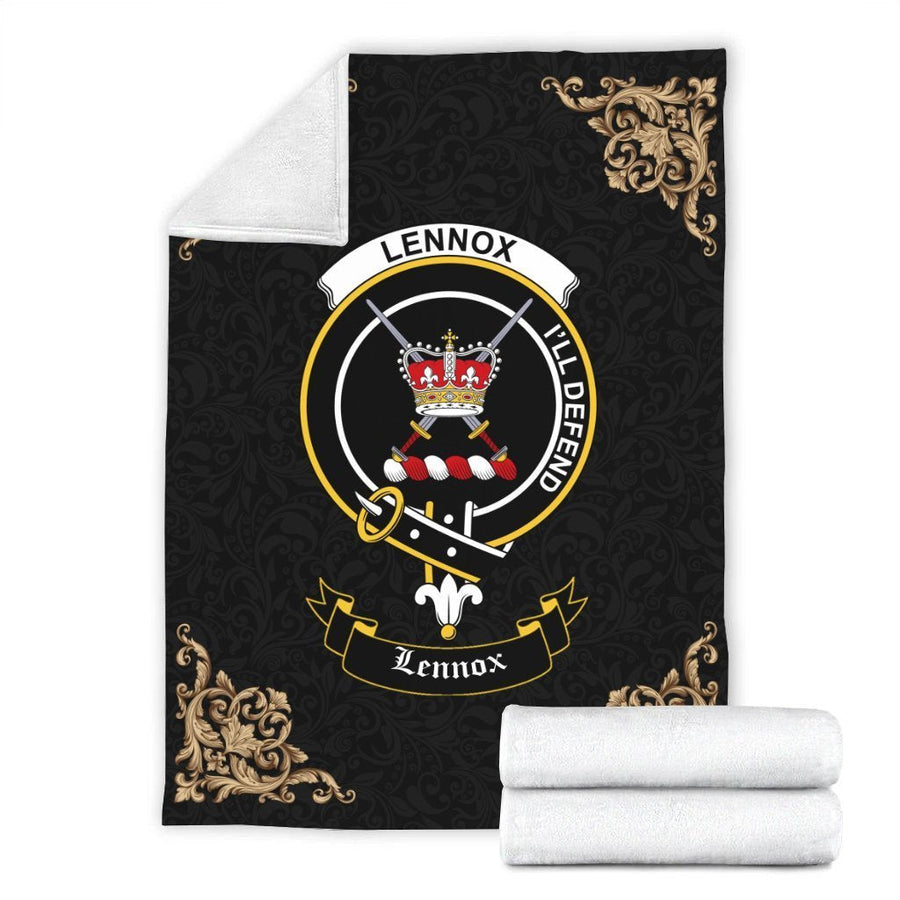 Clan Lennox (Lennox Kincaid) Crest Tartan Premium Blanket Black