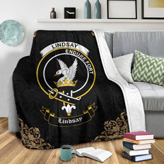 Clan Lindsay Crest Tartan Premium Blanket Black QO63 Clan Lindsay Tartan Today   