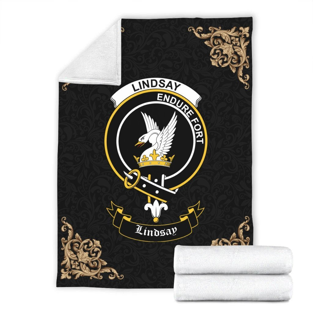 Clan Lindsay Crest Tartan Premium Blanket Black QO63 Clan Lindsay Tartan Today   