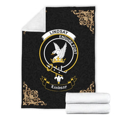 Clan Lindsay Crest Tartan Premium Blanket Black QO63 Clan Lindsay Tartan Today   