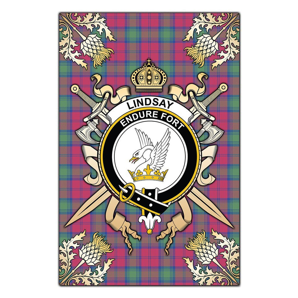 Clan Lindsay Ancient Tartan Crest Black Garden Flag  - Gold Thistle  NL11 Clan Lindsay Tartan Today   