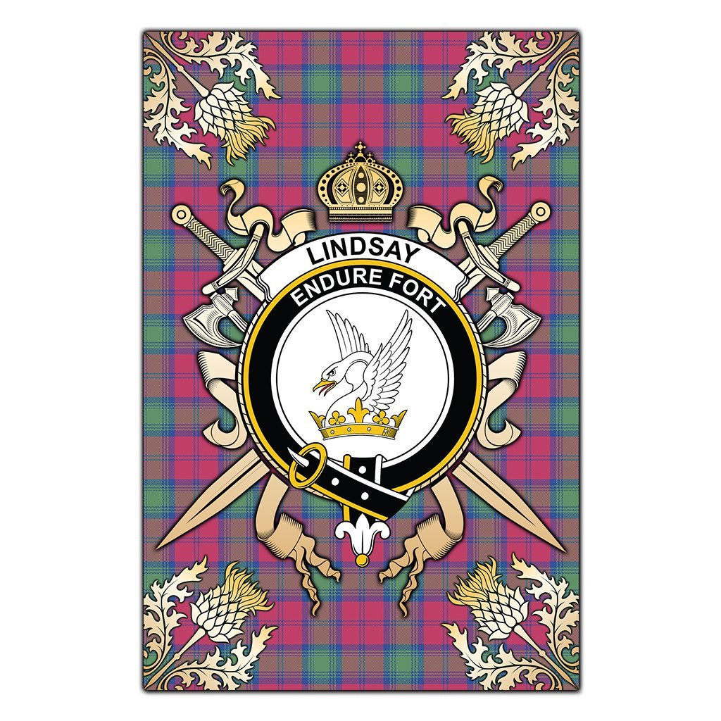 Clan Lindsay Ancient Tartan Crest Black Garden Flag  - Gold Thistle  NL11 Clan Lindsay Tartan Today   