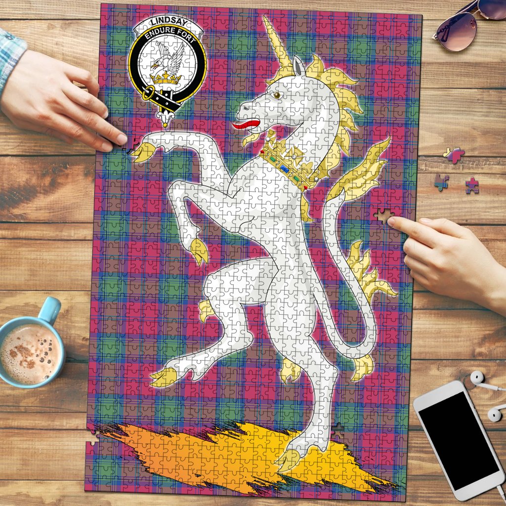 Clan Lindsay Ancient Tartan Crest Unicorn Scotland Jigsaw Puzzles Gift For Family JU20 Clan Lindsay Tartan Today   