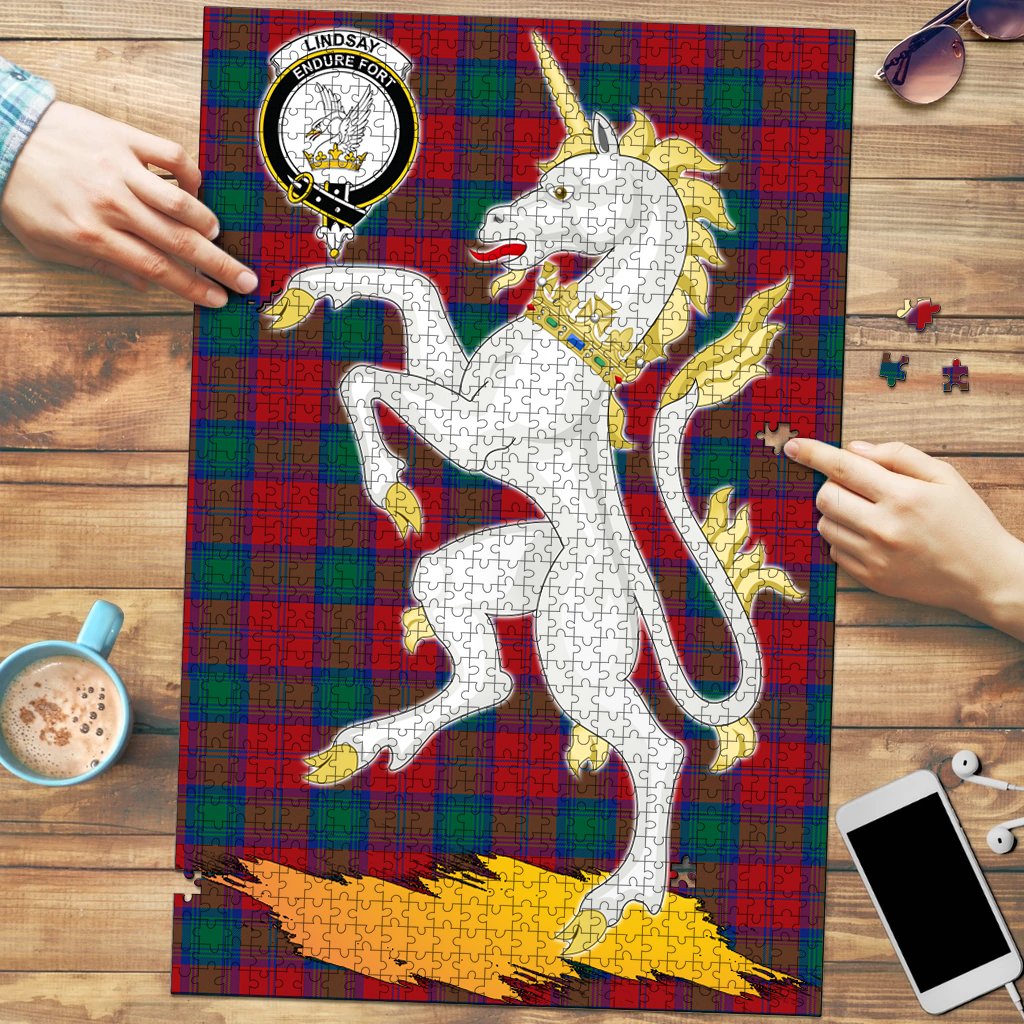 Clan Lindsay Modern Tartan Crest Unicorn Scotland Jigsaw Puzzles Gift For Family PP96 Clan Lindsay Tartan Today   