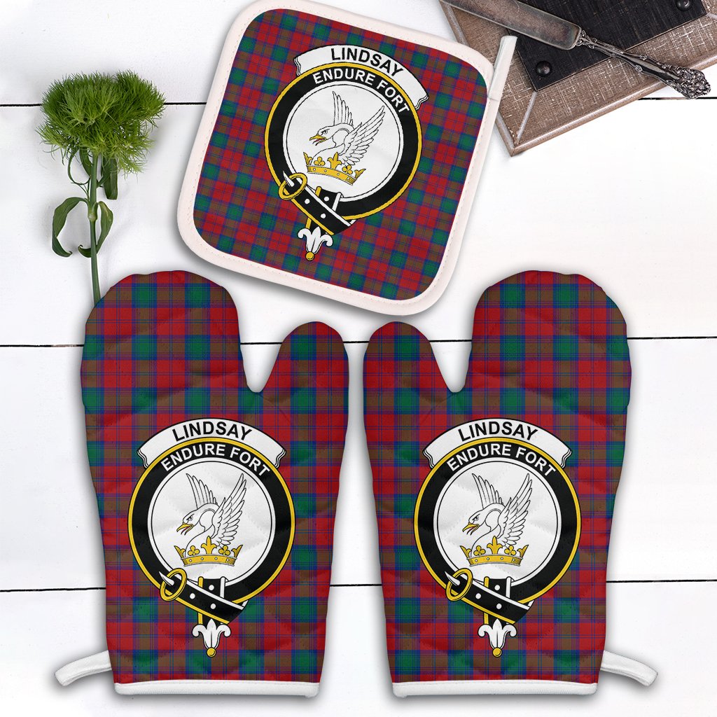 Clan Lindsay Modern Tartan Crest Oven Mitt And Pot Holder (2 Oven Mitts + 1 Pot Holder) ZZ28 Clan Lindsay Tartan Today   