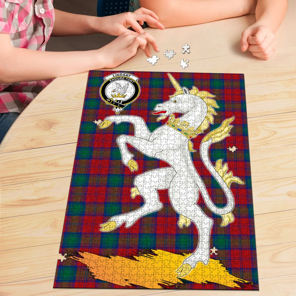 Clan Lindsay Modern Tartan Crest Unicorn Scotland Jigsaw Puzzles Gift For Family PP96 Clan Lindsay Tartan Today   