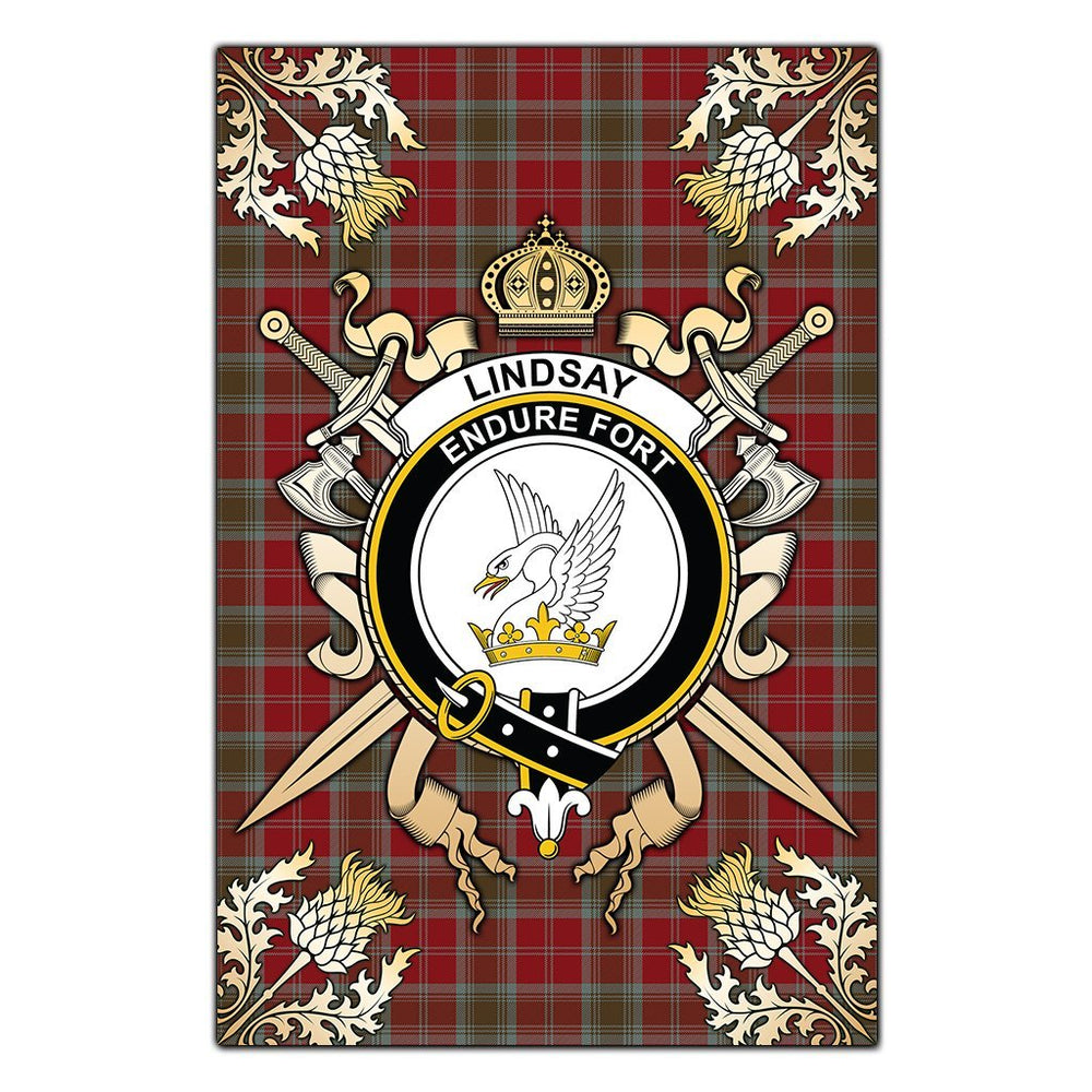 Clan Lindsay Weathered Tartan Crest Black Garden Flag  - Gold Thistle  MT39 Clan Lindsay Tartan Today   