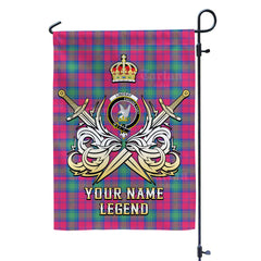 Custom Name Clan Lindsay Ancient Tartan Garden Flag with Clan Crest and the Golden Sword of Courageous Legacy YZ73