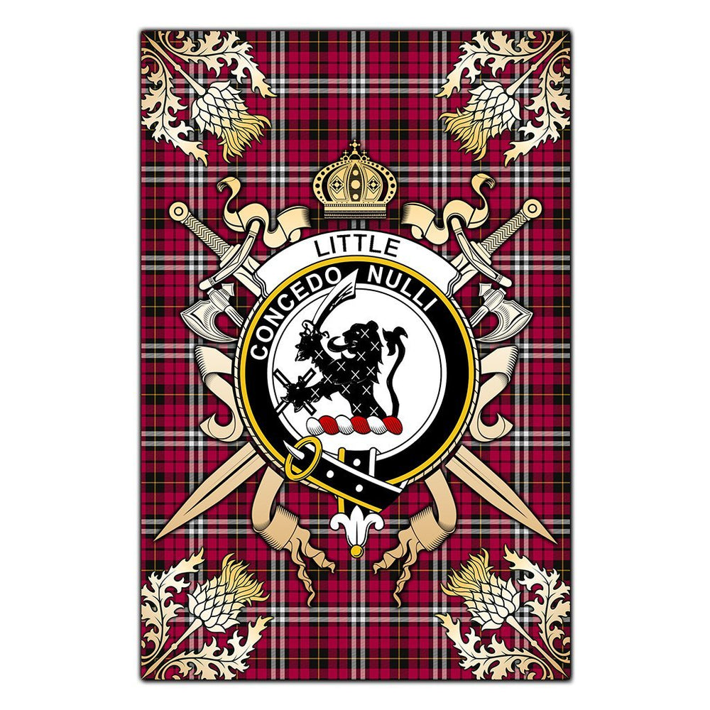 Clan Little Tartan Crest Black Garden Flag  - Gold Thistle  PG35 Clan Little Tartan Today   