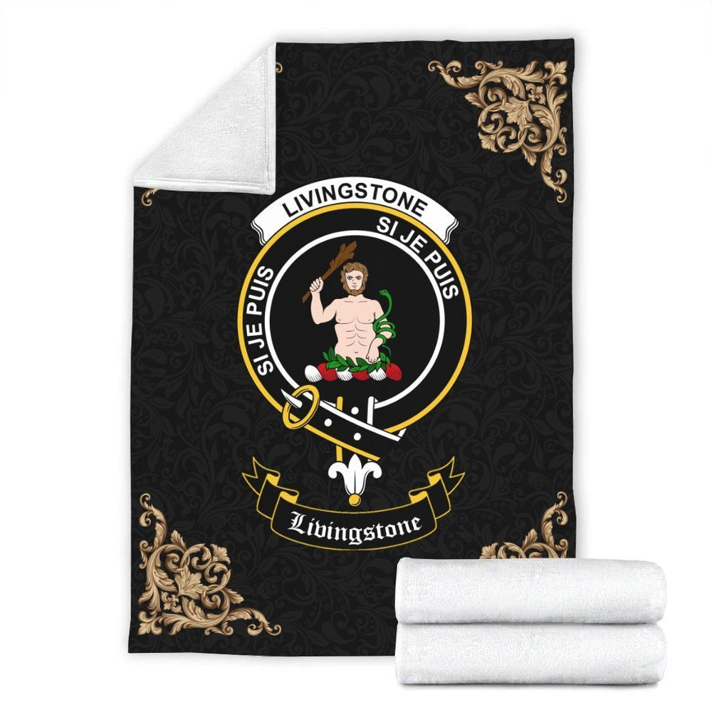 Clan Livingstone Crest Tartan Premium Blanket Black TV34 Clan Livingstone Tartan Today   