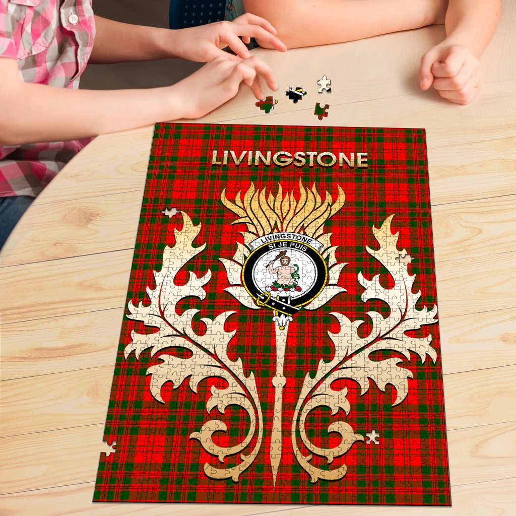 Clan Livingstone Modern Tartan Crest Thistle Jigsaw Puzzles Gift For Family PO83 Clan Livingstone Tartan Today   